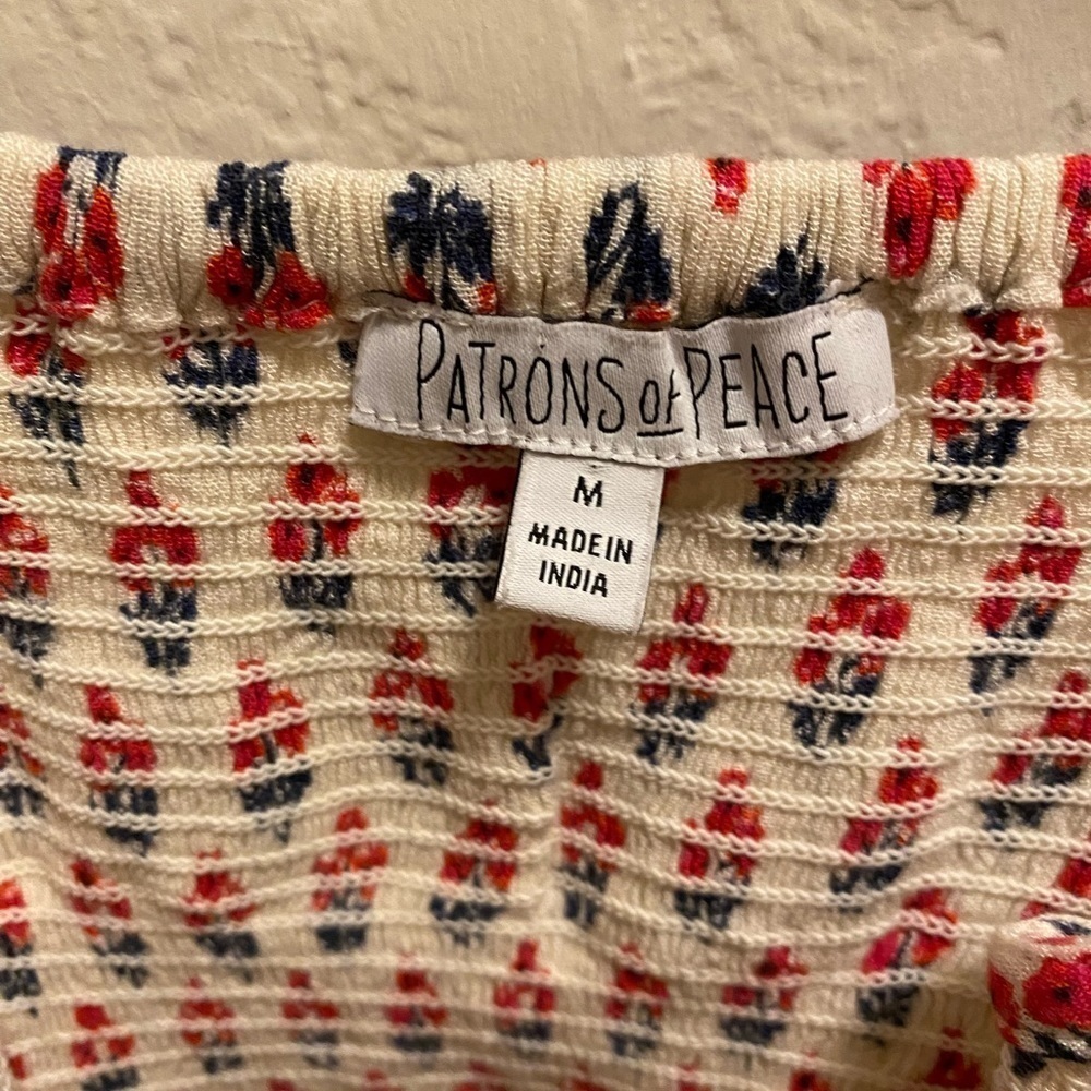 Patrons Of Peace By Anthropologie Bohemian Style Mixed Media V-Neck Blouse - Picture 4 of 7